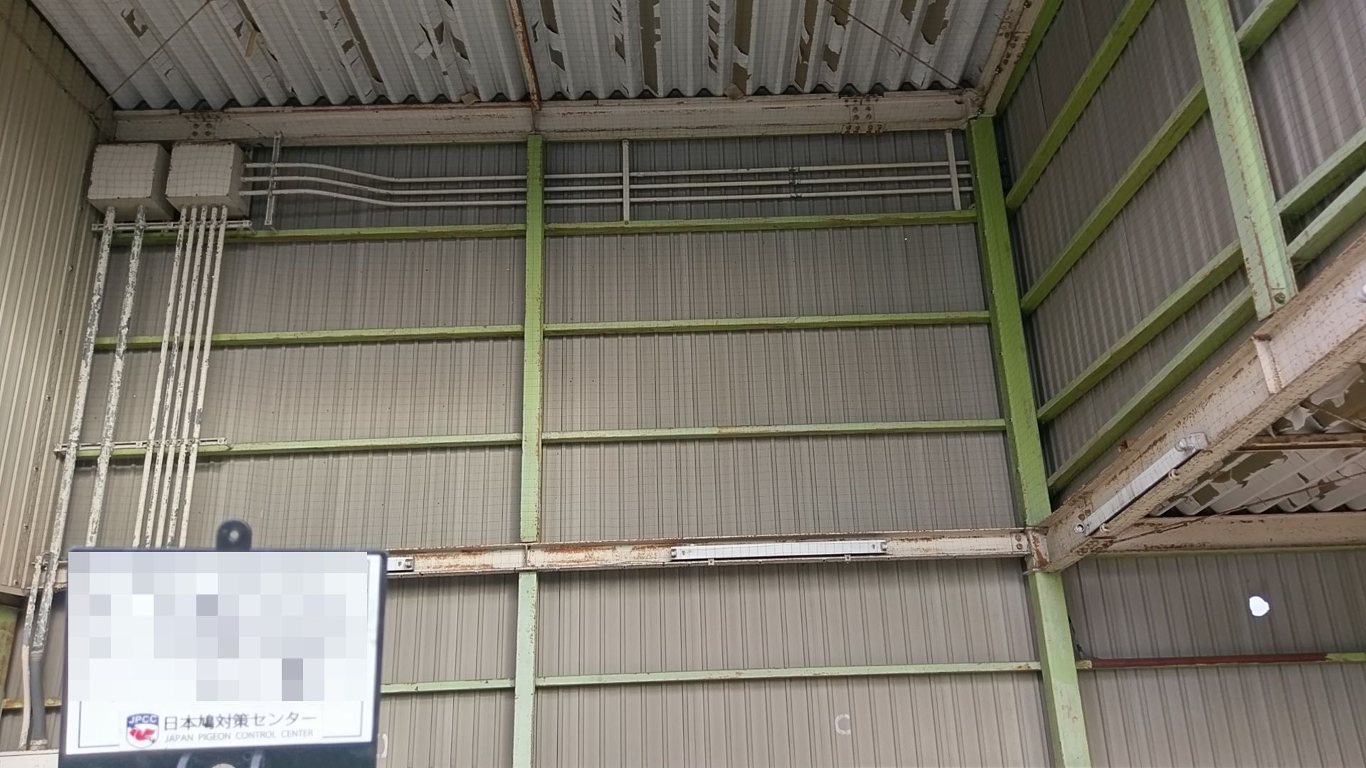 富田林市　　事務所通路と倉庫の天井面に鳥害ネットのピーコンネット５０を取り付けしました。