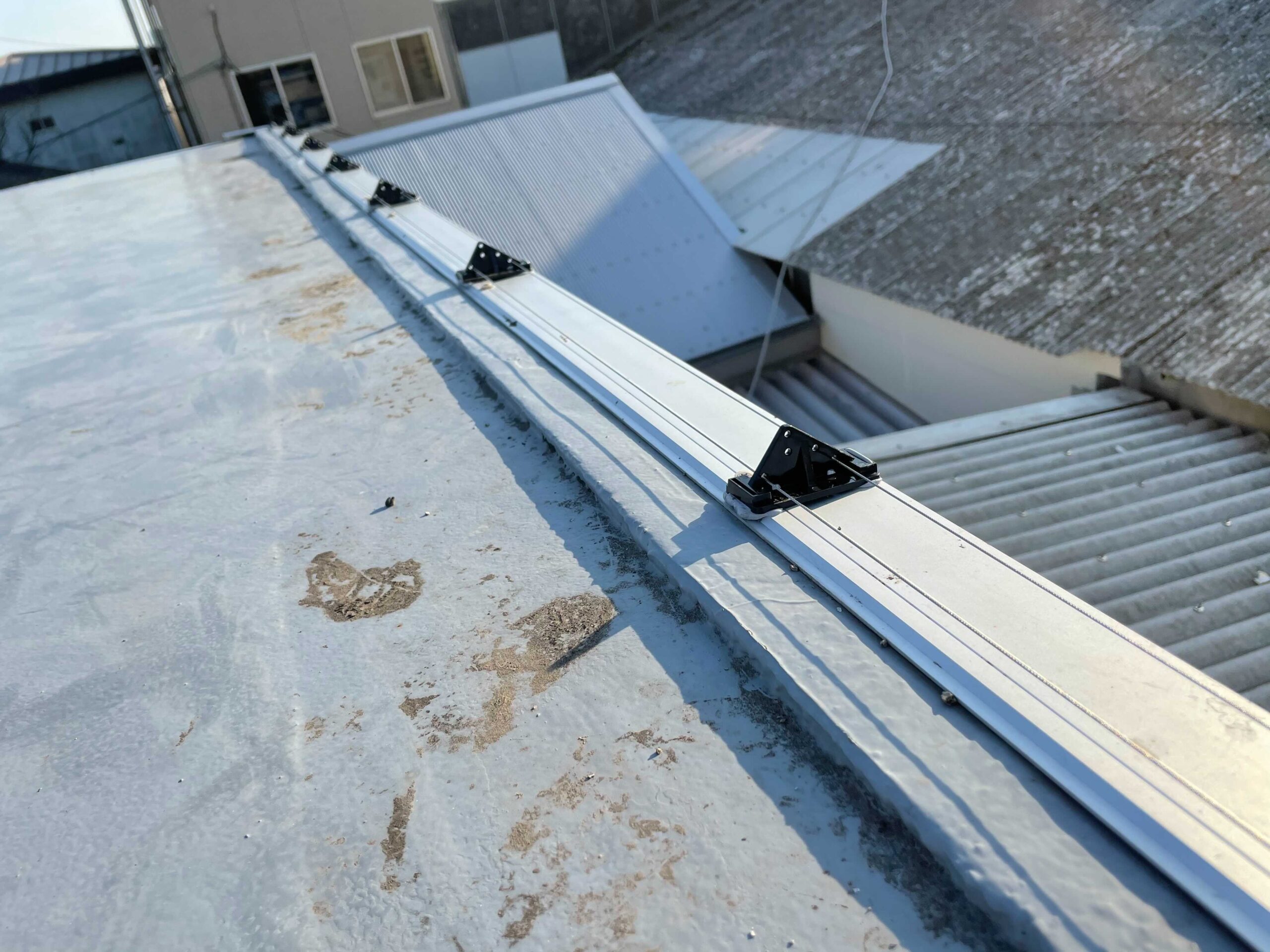 茨城県神栖市、食品工場屋上部に鷺（サギ）が飛来していたため、ピーコン電気ショックを施工して対策